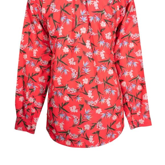 Mens Shirt Button Up Red Orange Floral Summer Tropical Hawaiian Beach Large - Picture 7 of 7